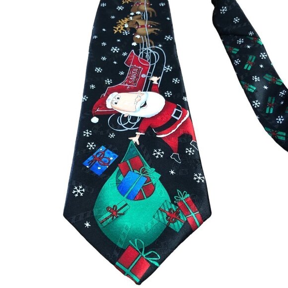 Vintage Hallmark Christmas Necktie 4" Tie Santa Claus and Reindeer Sled EUC - Picture 2 of 6